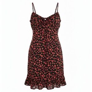 Y2K Size S Chiffon Slip Dress Black Rose Floral Dark Fairy Grunge Romantic